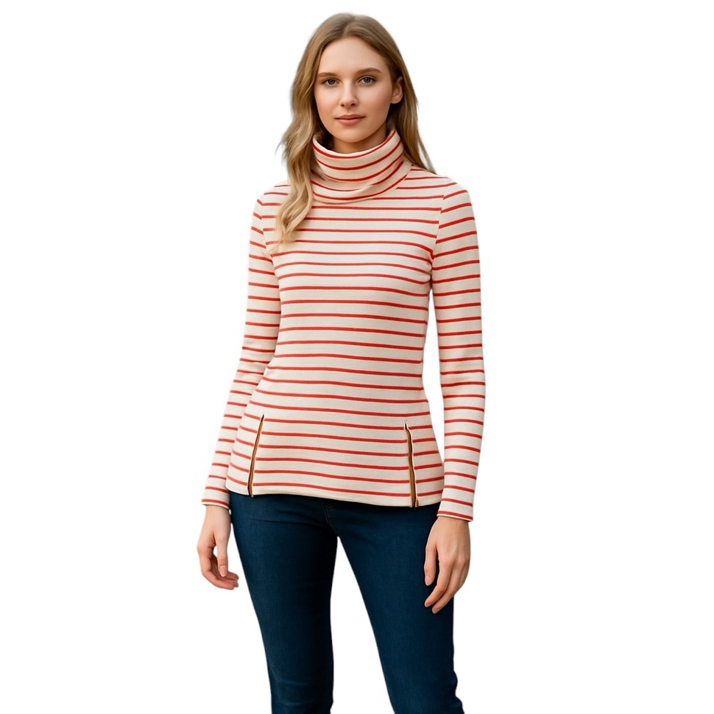 Sail to Sable Tuckernuck Pink White striped cowl Sweatshirt Goldtone Zipper top